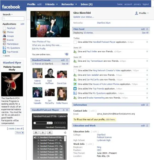 Facebook Website Design from 2004-2011