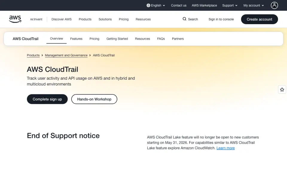 AWS CloudTrail's website
