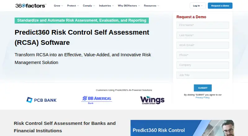 Predict360 Risk Control Self Assessment's website