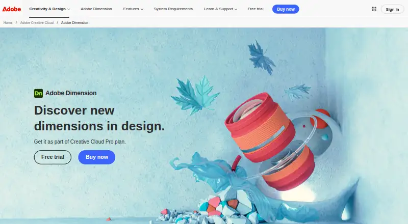 Adobe Dimension's website