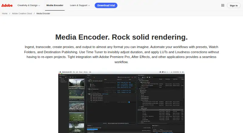 Adobe Media Encoder's website