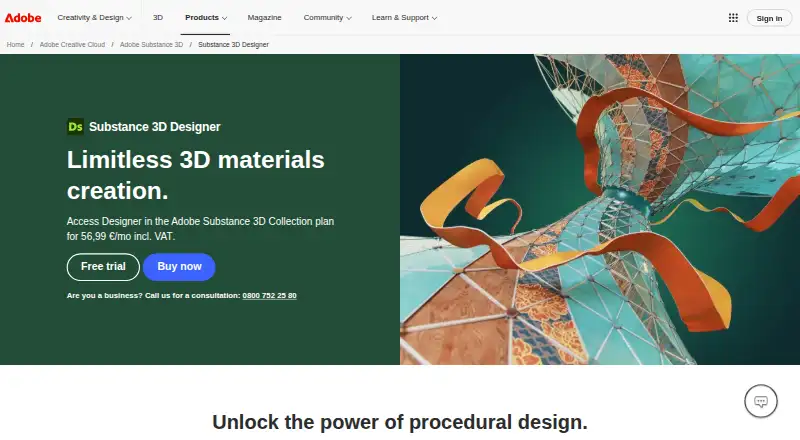 Adobe Substance 3D Designer's website