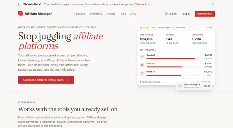 Affiliate Manager's website