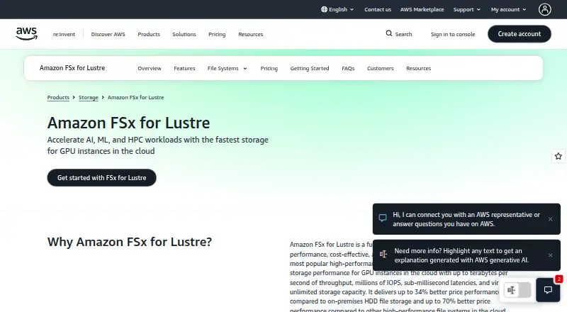 Amazon FSx for Lustre's website