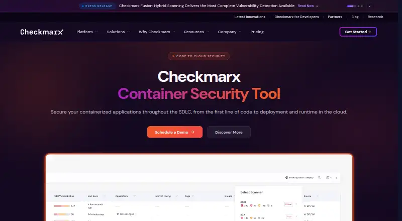 Checkmarx Container Security's website