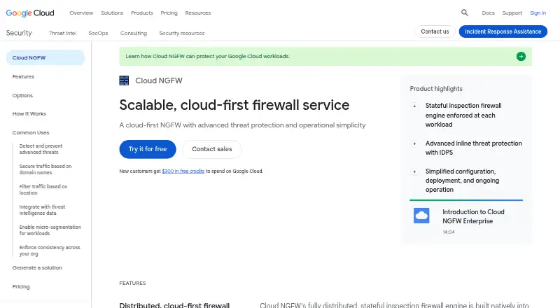 Google Cloud NGFW's website