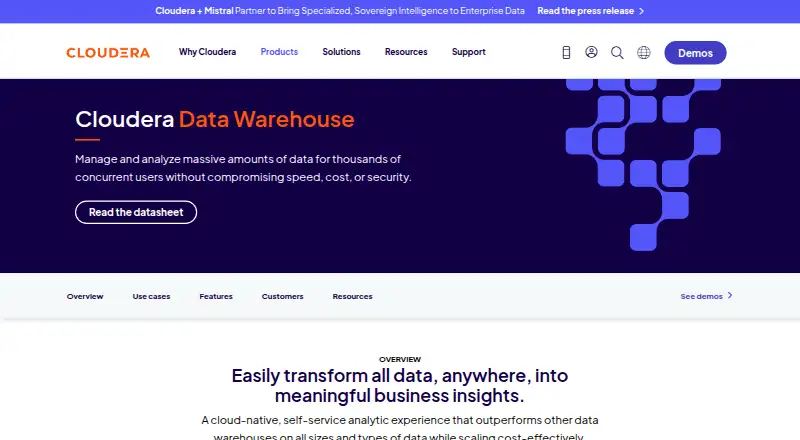Cloudera Data Warehouse's website