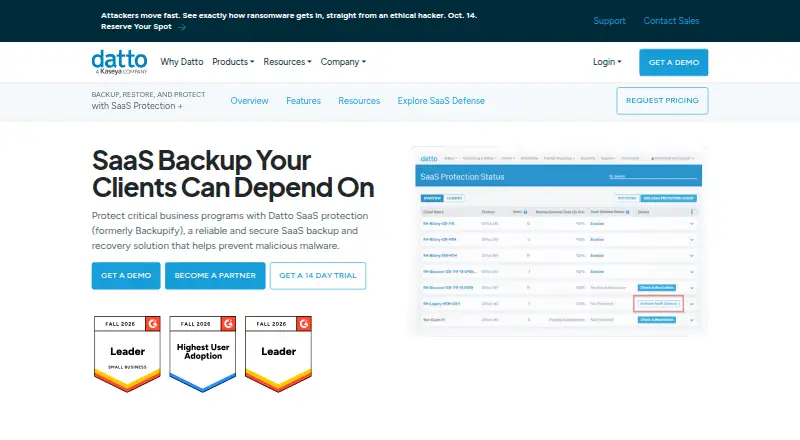 Datto SaaS Protection's website