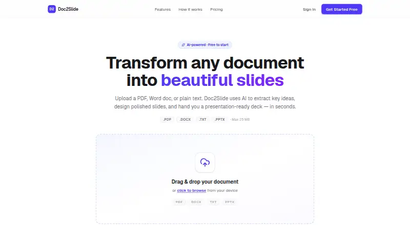 Doc2Slide.io's website