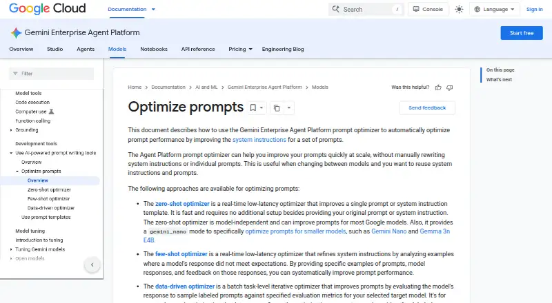 Vertex AI Prompt Optimizer's website