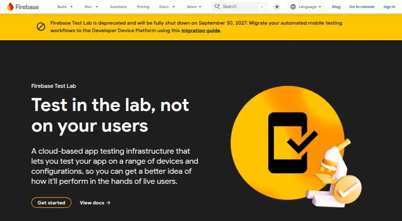 Firebase Test Lab's website