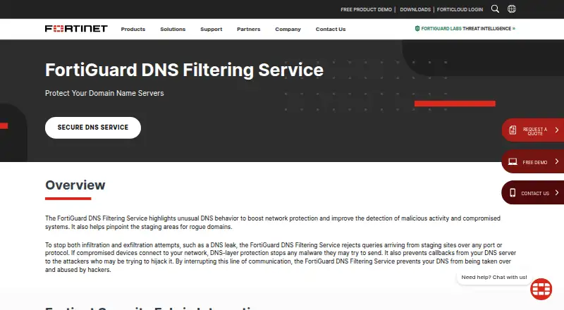 FortiGuard DNS Filtering Service's website
