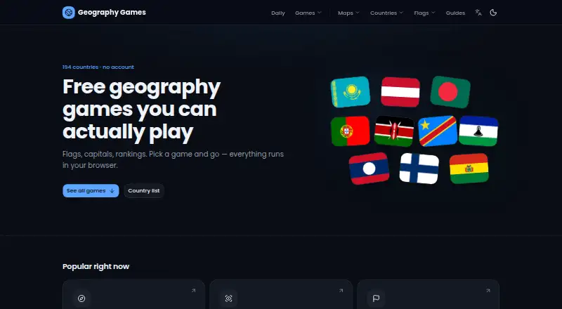 Geography Games's website
