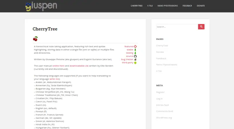 CherryTree's website