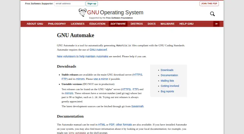 GNU Automake's website