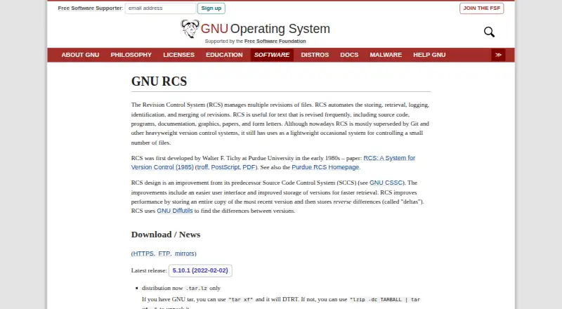 GNU RCS's website