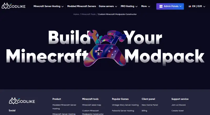 Godlike.Host Modpack Constructor's website