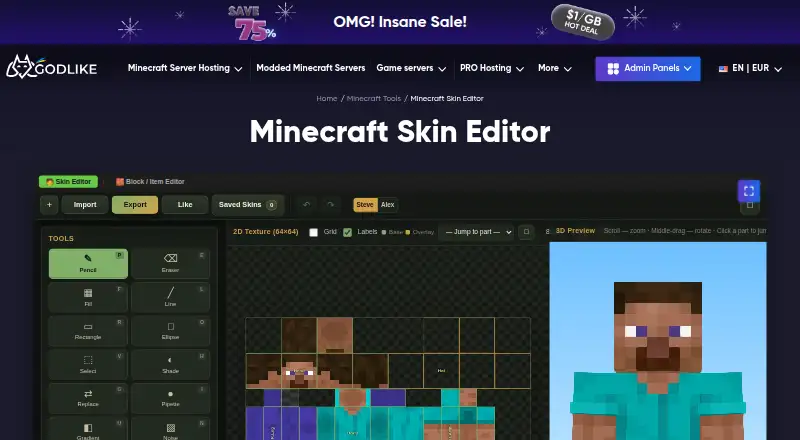 Godlike.Host Skin Editor's website