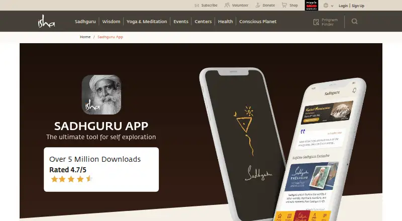 Sadhguru App's website