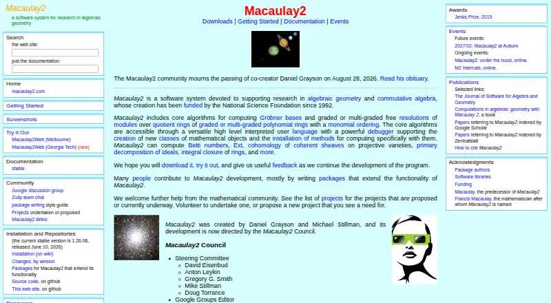 Macaulay2's website