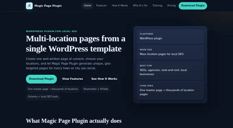 Magic Page Plugin's website