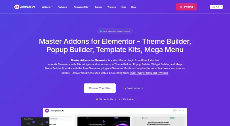 Master Addons for Elementor's website