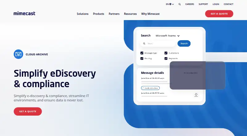 Mimecast Cloud Archive's website