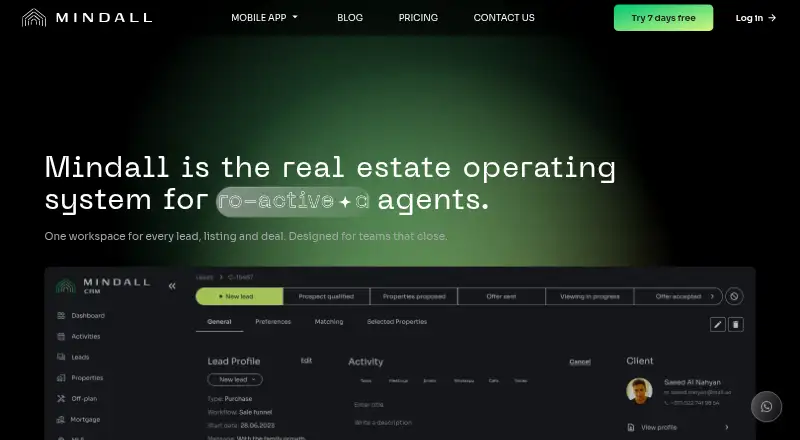 Mindall CRM's website