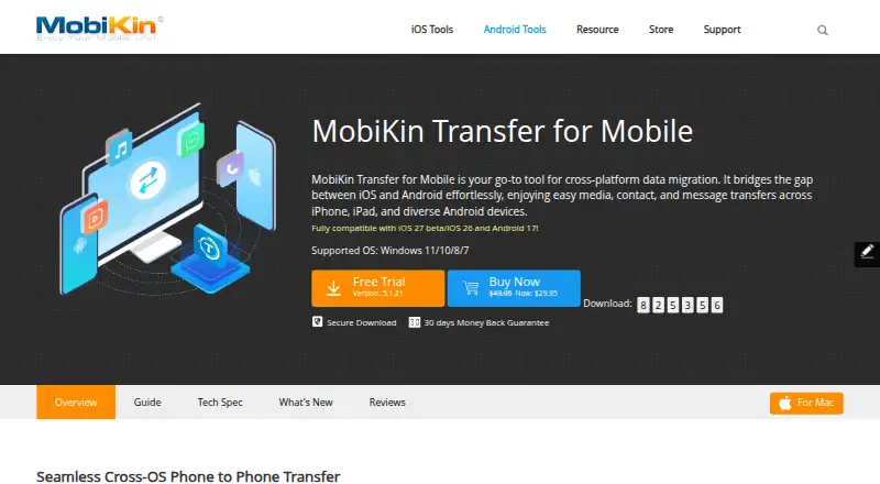 MobiKin Transfer for Mobile's website