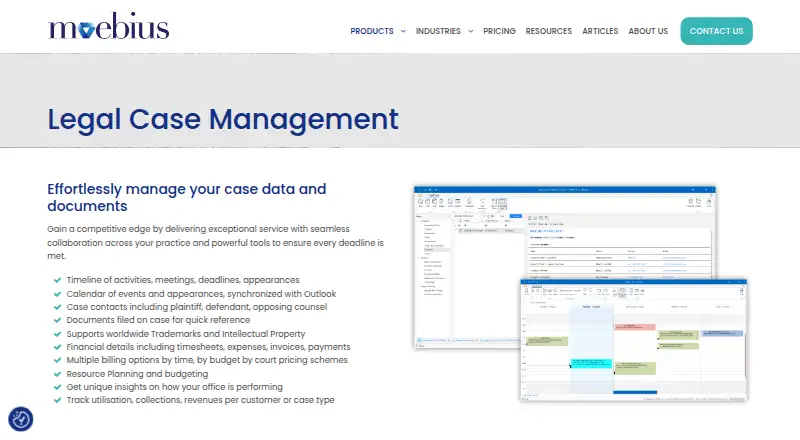 Moebius Legal Case Management's website