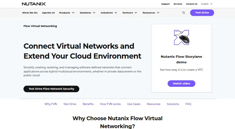 Nutanix Flow Virtual Networking's website