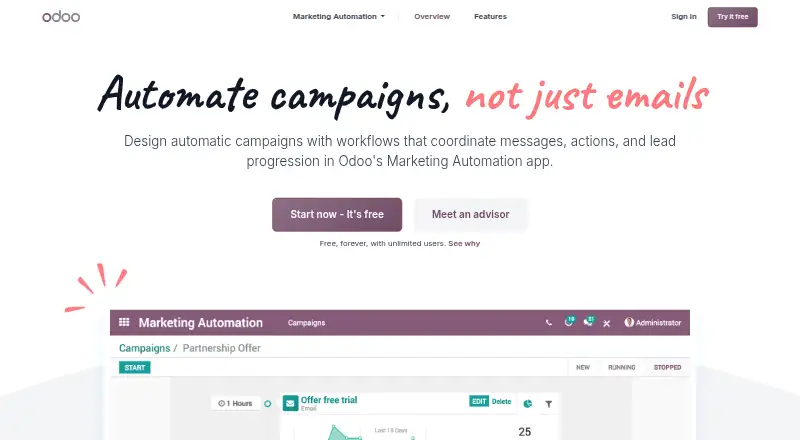 Odoo Marketing Automation's website