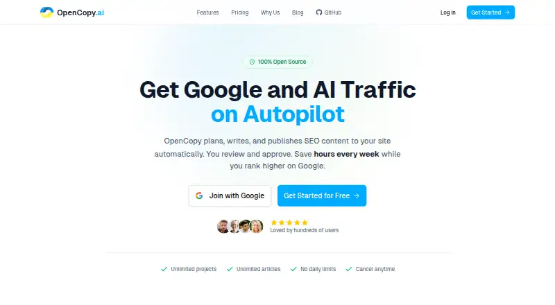 OpenCopy.ai's website