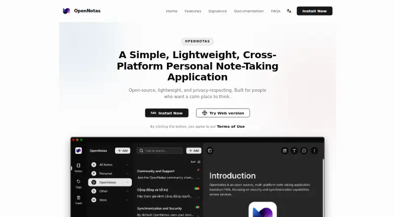 OpenNotas's website