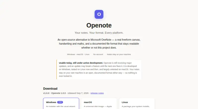 Openote's website