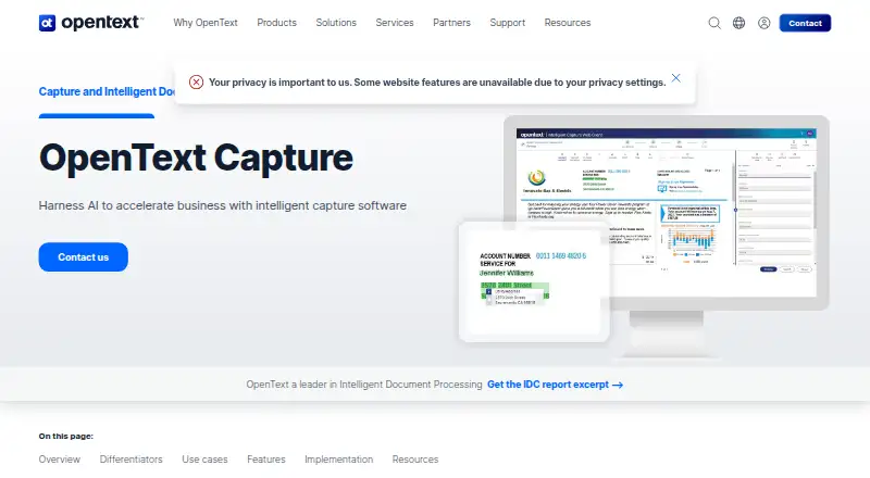 OpenText Intelligent Capture's website