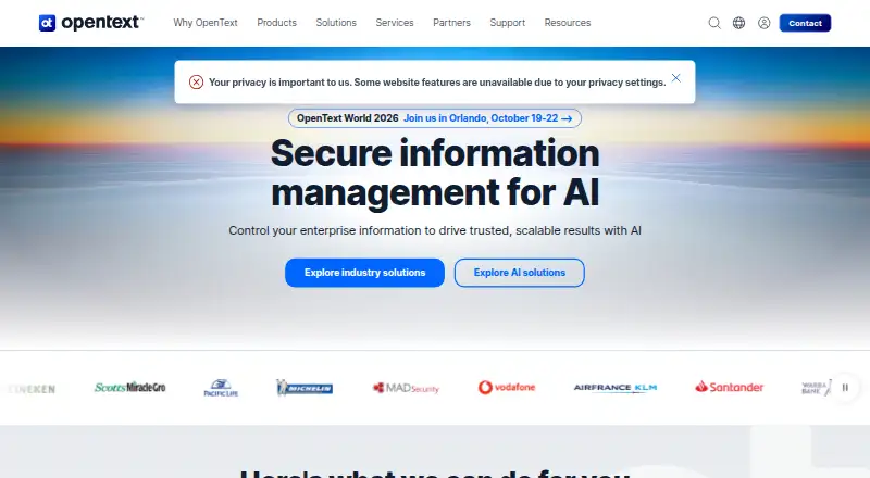 OpenText Service Manager's website