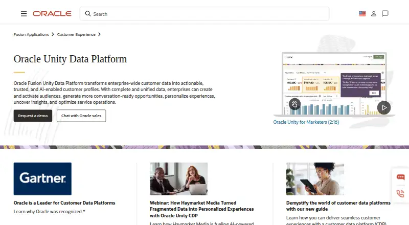 Oracle Unity CDP's website