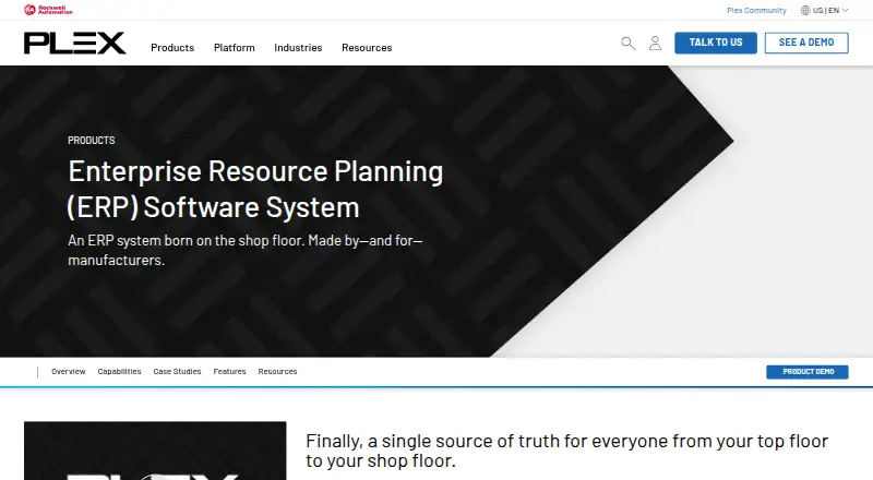 Plex ERP's website