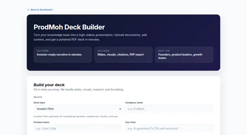 ProdMoh AI Deck Builder's website