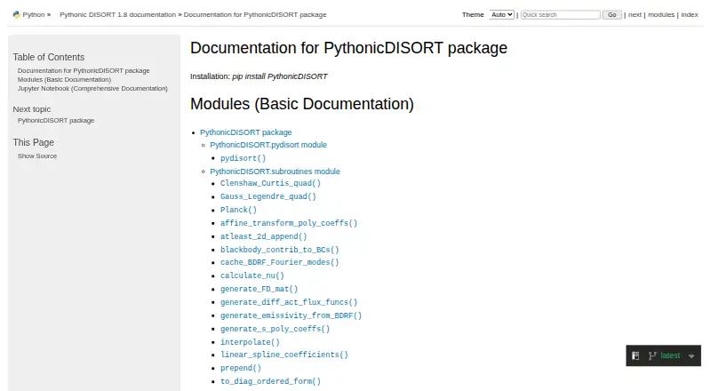 PythonicDISORT's website