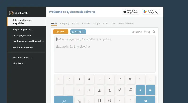 QuickMath's website