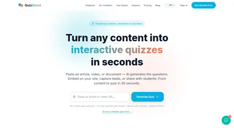 Quizblend's website