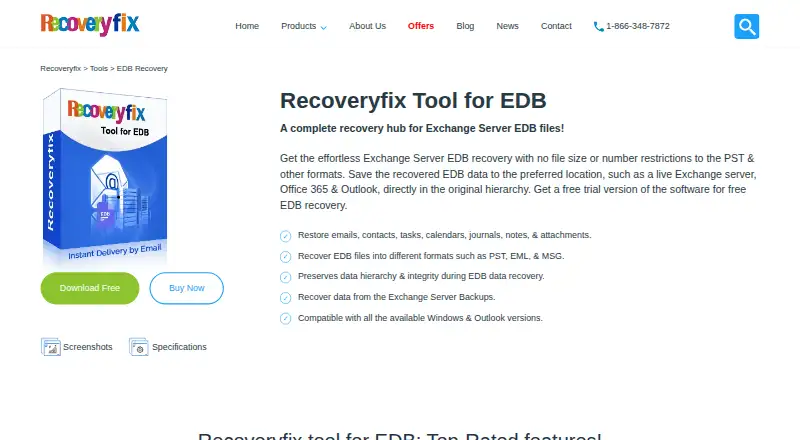Recoveryfix EDB Recovery's website