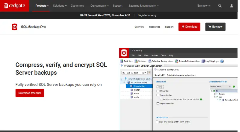 Redgate SQL Backup Pro's website