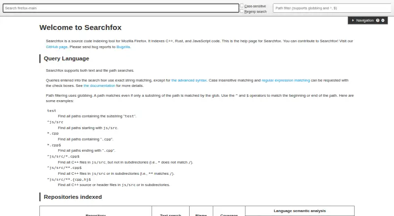 Searchfox's website