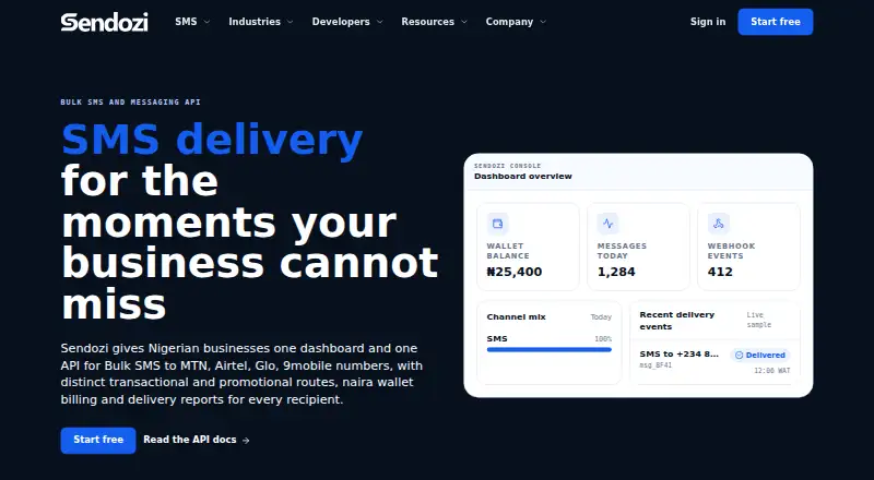 Sendozi Transactional SMS's website