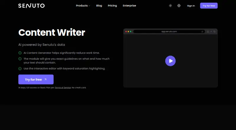 Senuto Content Writer's website