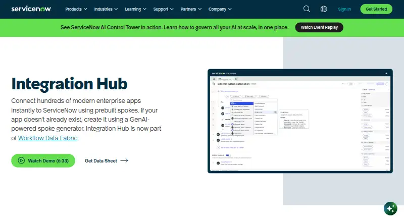 ServiceNow Integration Hub's website