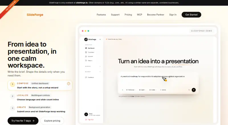 SlideForge's website